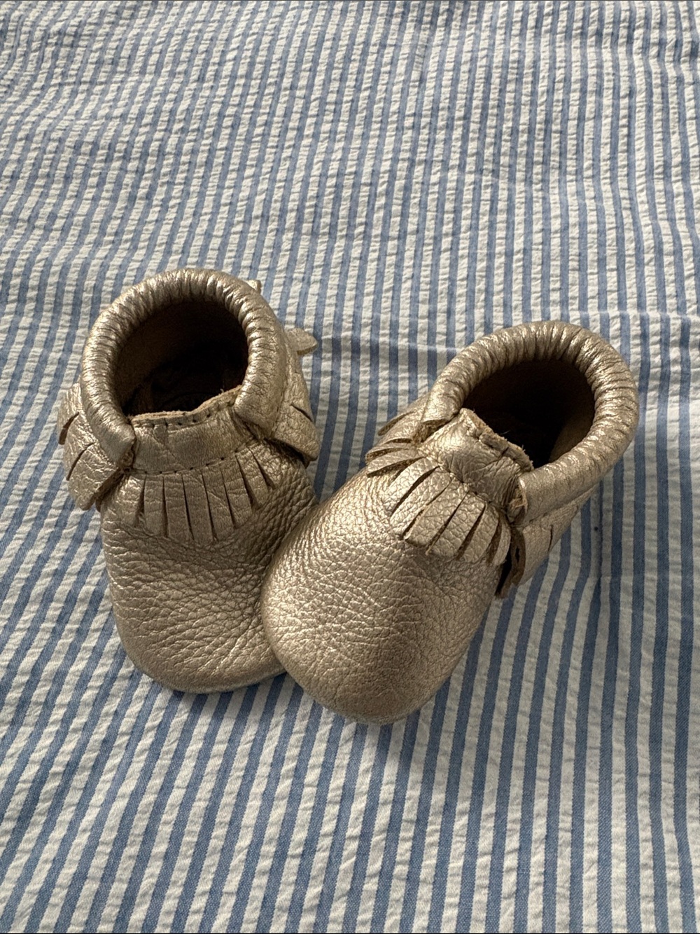 Freshly Picked Metallic Gold Moccasins with Fringe